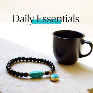 Playful, Snazzy & Hip! Western Wear Beaded Stretch Bracelet ~ Black & Turquoise